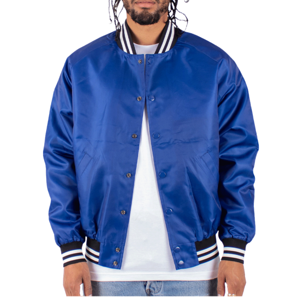 Shaka Wear Unisex Varsity Bomber Jacket, Royal, Front view