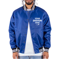 Shaka Wear Unisex Varsity Bomber Jacket, Royal, Front view, Mockup