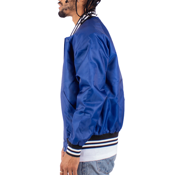 Shaka Wear Unisex Varsity Bomber Jacket, Royal, Left Sleeve view
