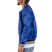 Shaka Wear Unisex Varsity Bomber Jacket, Royal, Left Sleeve view
