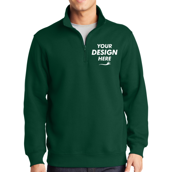 Sport Tek 1/4 Zip Sweatshirt, Forest Green, Front view, Mockup