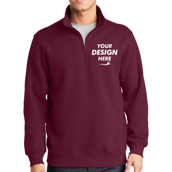 Sport Tek 1/4 Zip Sweatshirt, Maroon, Front view, Mockup