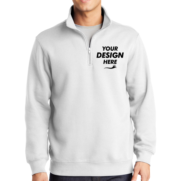 Sport Tek 1/4 Zip Sweatshirt, White, Front view, Mockup