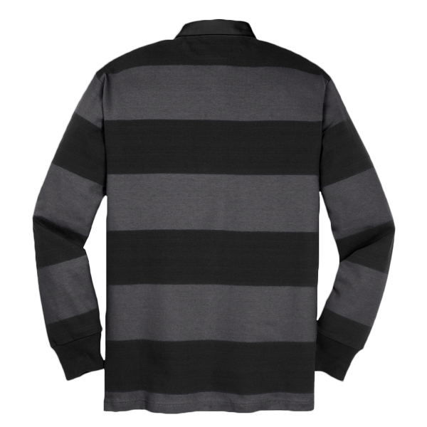 Sport Tek Classic Long Sleeve Rugby Polo, Black / Graphite, Back view