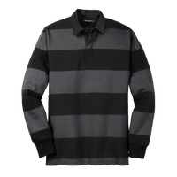 Sport Tek Classic Long Sleeve Rugby Polo, Black / Graphite, Front view