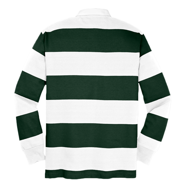 Sport Tek Classic Long Sleeve Rugby Polo, Forest Green / White, Back view