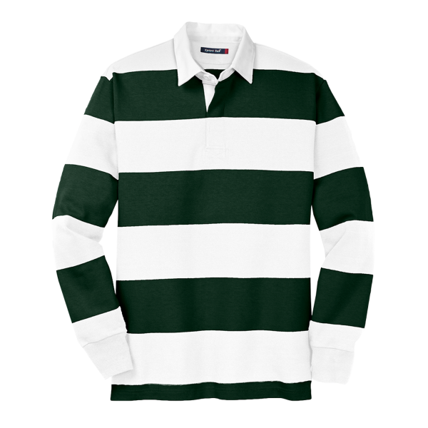 Sport Tek Classic Long Sleeve Rugby Polo, Forest Green / White, Front view
