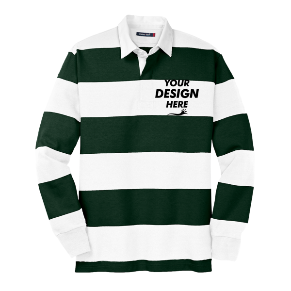 Sport Tek Classic Long Sleeve Rugby Polo, Forest Green / White, Front view, Mockup