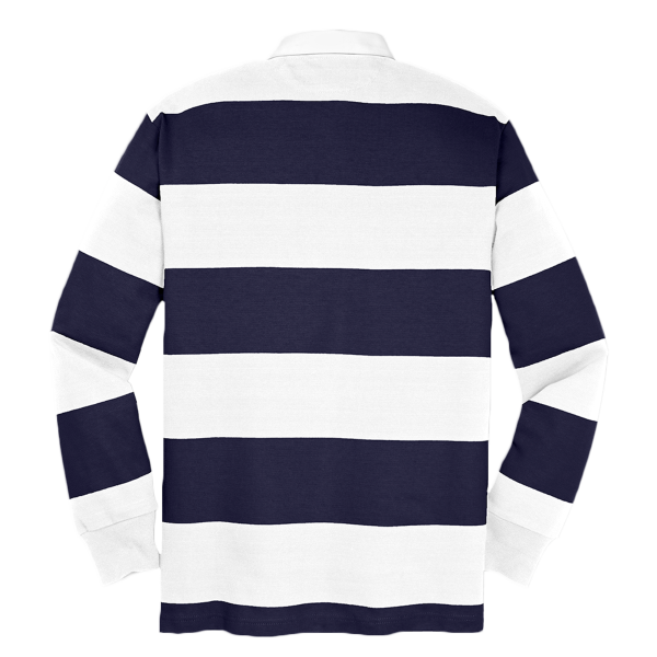 Sport Tek Classic Long Sleeve Rugby Polo, True Navy / White, Back view