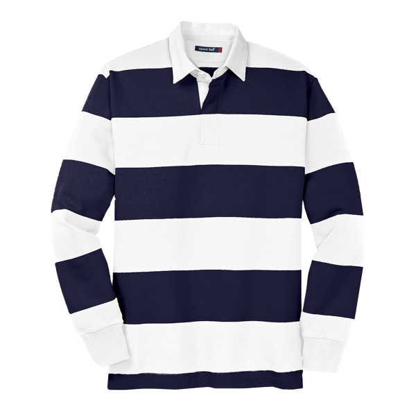Sport Tek Classic Long Sleeve Rugby Polo, True Navy / White, Front view