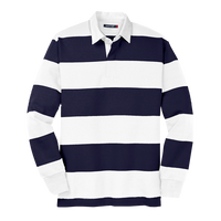 Sport Tek Classic Long Sleeve Rugby Polo, True Navy / White, Front view