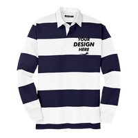 Sport Tek Classic Long Sleeve Rugby Polo, True Navy / White, Front view, Mockup