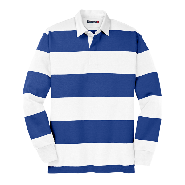 Sport Tek Classic Long Sleeve Rugby Polo, True Royal / White, Front view