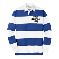 Sport Tek Classic Long Sleeve Rugby Polo, True Royal / White, Front view, Mockup
