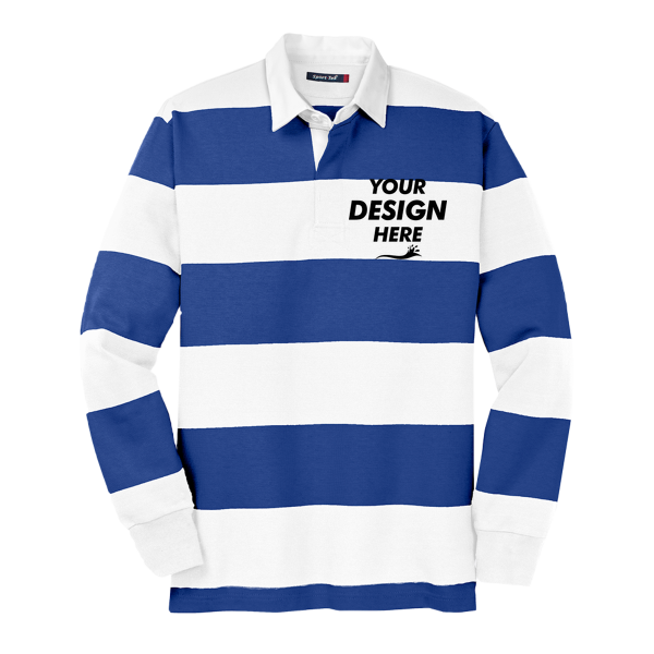 Sport Tek Classic Long Sleeve Rugby Polo, True Royal / White, Front view, Mockup