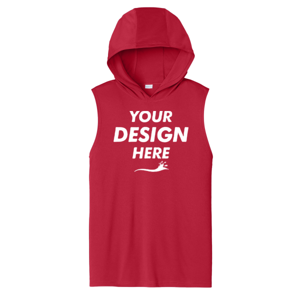 Sport Tek Competitor Sleeveless Hoodie, Deep Red, Front view, Mockup