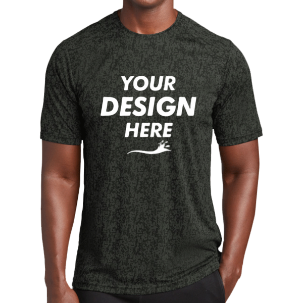 Sport Tek Digi Camo Tee, Black, Front view, Mockup
