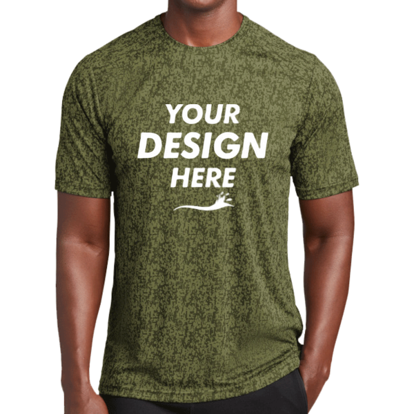 Sport Tek Digi Camo Tee, Olive Drab Green, Front view, Mockup