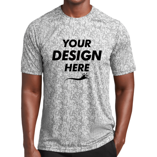 Sport Tek Digi Camo Tee, White, Front view, Mockup