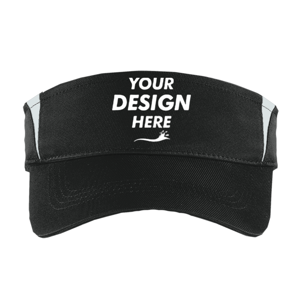 Sport Tek Dry Zone ® Colorblock Visor, Black / White, Front view, Mockup