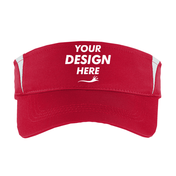 Sport Tek Dry Zone ® Colorblock Visor, True Red / White, Front view, Mockup