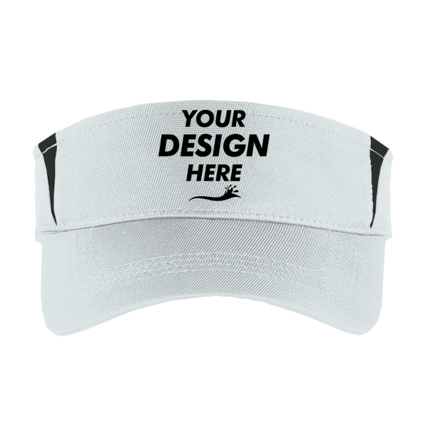 Sport Tek Dry Zone ® Colorblock Visor, White / Black, Front view, Mockup