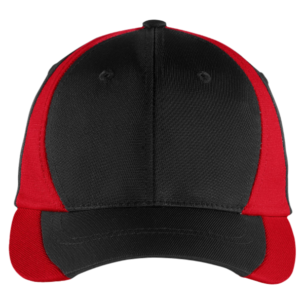 Sport Tek Dry Zone ® Nylon Colorblock Cap, Black / True Red, Front view
