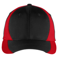 Sport Tek Dry Zone ® Nylon Colorblock Cap, Black / True Red, Front view