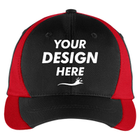 Sport Tek Dry Zone ® Nylon Colorblock Cap, Black / True Red, Front view, Mockup