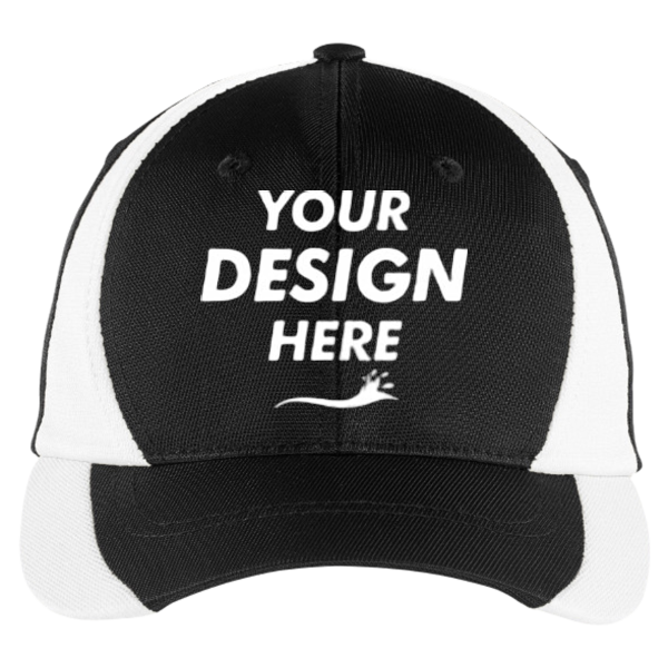 Sport Tek Dry Zone ® Nylon Colorblock Cap, Black / White, Front view, Mockup