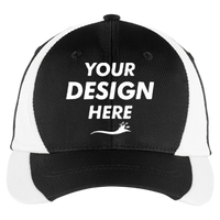 Sport Tek Dry Zone ® Nylon Colorblock Cap, Black / White, Front view, Mockup