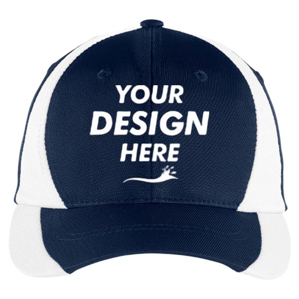Sport Tek Dry Zone ® Nylon Colorblock Cap, True Navy / White, Front view, Mockup