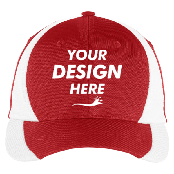 Sport Tek Dry Zone ® Nylon Colorblock Cap, True Red / White, Front view, Mockup