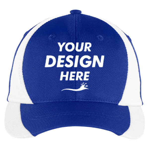 Sport Tek Dry Zone ® Nylon Colorblock Cap, True Royal / White, Front view, Mockup