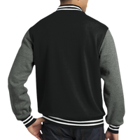 Sport Tek Fleece Letterman Jacket, Black / Vintage Heather, Back view