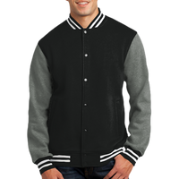 Sport Tek Fleece Letterman Jacket, Black / Vintage Heather, Front view