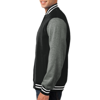 Sport Tek Fleece Letterman Jacket, Black / Vintage Heather, Left Sleeve (Long) view