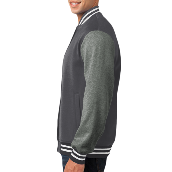 Sport Tek Fleece Letterman Jacket, Graphite Heather / Vintage Heather, Left Sleeve (Long) view