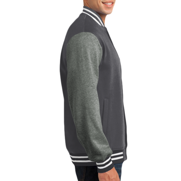 Sport Tek Fleece Letterman Jacket, Graphite Heather / Vintage Heather, Right Sleeve (Long) view