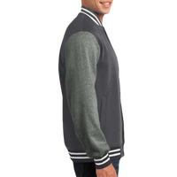 Sport Tek Fleece Letterman Jacket, Graphite Heather / Vintage Heather, Right Sleeve (Long) view