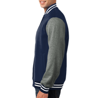 Sport Tek Fleece Letterman Jacket, True Navy / Vintage Heather, Left Sleeve (Long) view