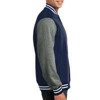 Sport Tek Fleece Letterman Jacket, True Navy / Vintage Heather, Right Sleeve (Long) view