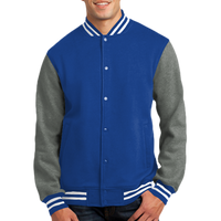 Sport Tek Fleece Letterman Jacket, True Royal / Vintage Heather, Front view