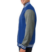 Sport Tek Fleece Letterman Jacket, True Royal / Vintage Heather, Left Sleeve (Long) view