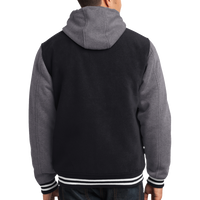 Sport Tek Insulated Letterman Jacket, Black / Vintage Heather, Back view