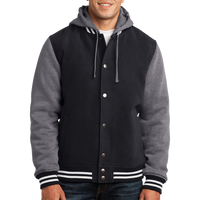 Sport Tek Insulated Letterman Jacket, Black / Vintage Heather, Front view