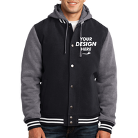 Sport Tek Insulated Letterman Jacket, Black / Vintage Heather, Front view, Mockup