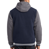 Sport Tek Insulated Letterman Jacket, True Navy / Vintage Heather, Back view