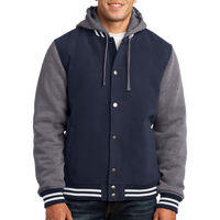 Sport Tek Insulated Letterman Jacket, True Navy / Vintage Heather, Front view