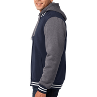 Sport Tek Insulated Letterman Jacket, True Navy / Vintage Heather, Left Sleeve view